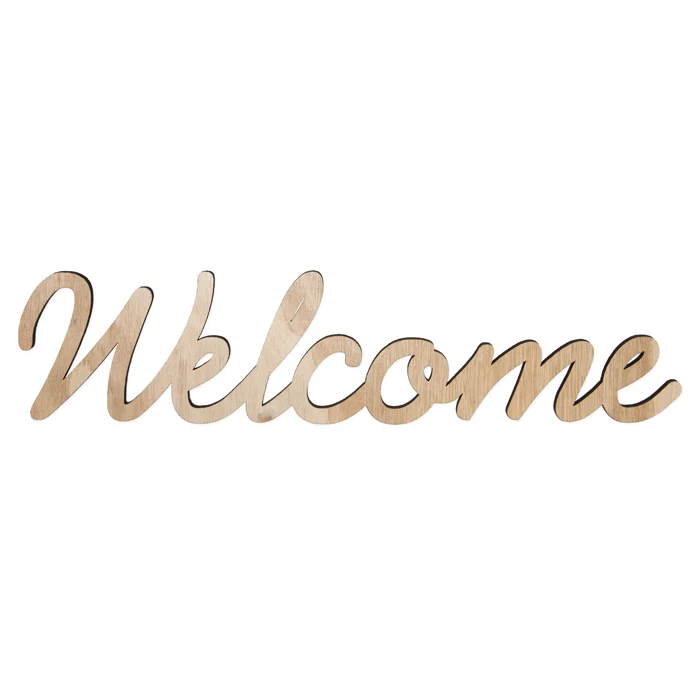 3 stuks Houten woord ''WELCOME'' met magneten 8,5x38,5cm naturel