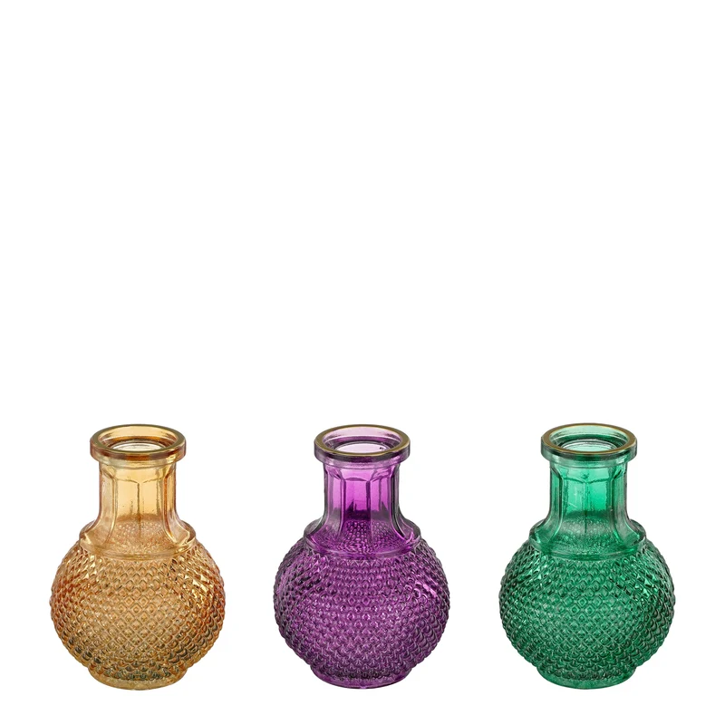 Vaas glas groen oranje paars 3 assorti - h11,5xd8,5cm