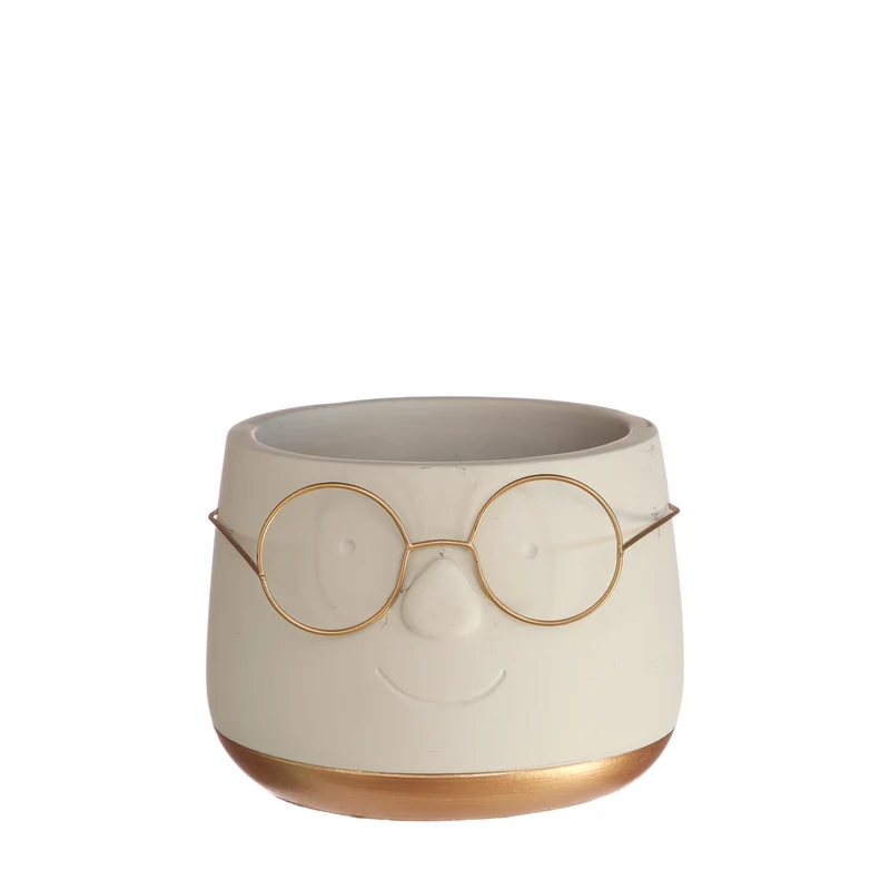 Pot met bril creme/goud Ø12 h.9 cm