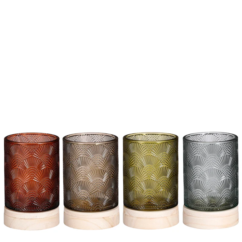 Theelicht houder groen rood l.blauw l.bruin ass - h14xd8,5cm