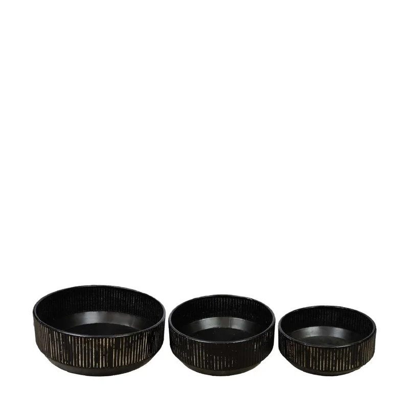 Planter metal Ø38x14.5cm Set van 3 Black/White-wash