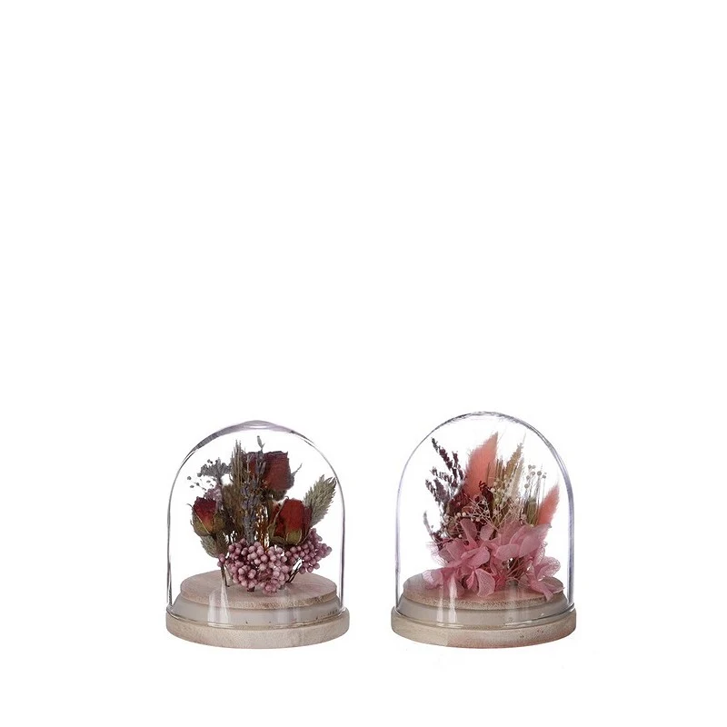Stolp met droogbloemen 2 assortie - Ø8 h.10 cm - pink/burgundy