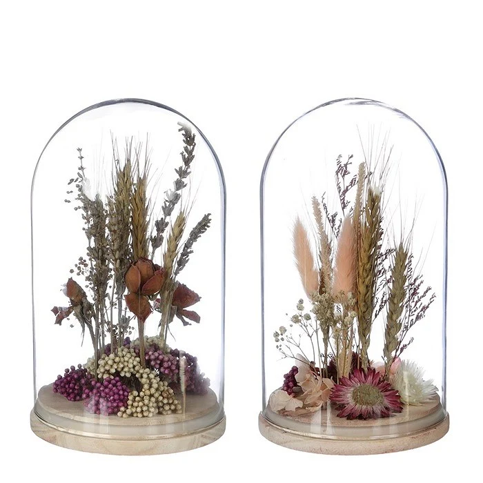 Stolp met droogbloemen 2 assortie - Ø12 h.21 cm - pink/burgundy