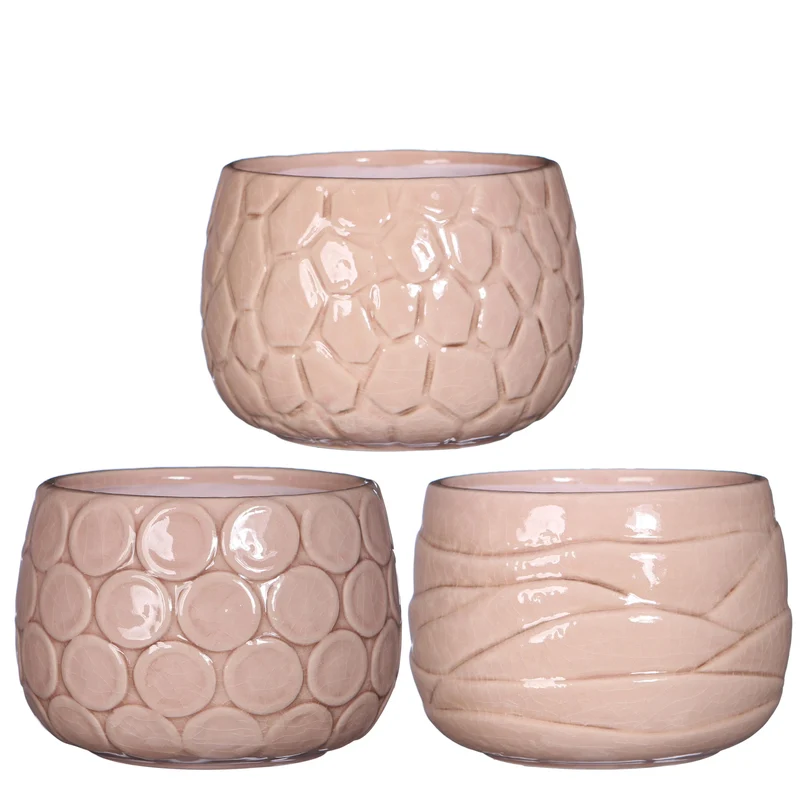 Pot Mila crackle glazuur Ø13 h.12,5 cm soft pink 3 Assortie