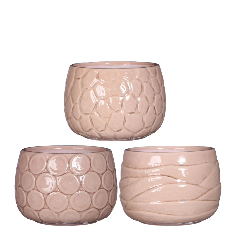 Pot Mila crackle glazuur Ø12 h.10 cm soft pink 3 Assortie