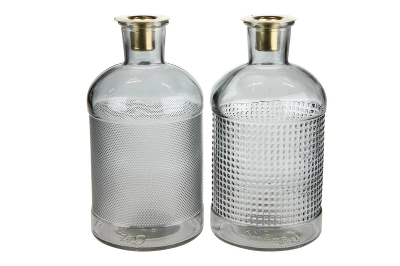 Bottle with candle holder glass Ø10.3x20.5cm 1pc mixed Grey