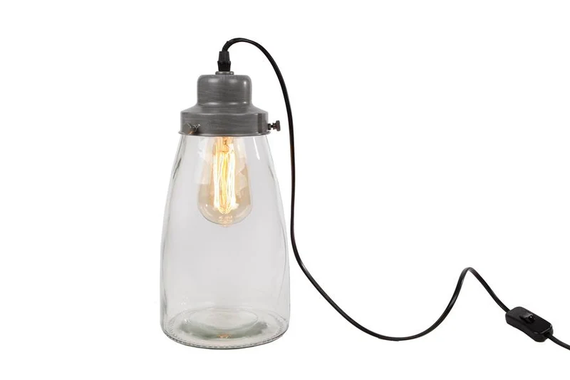 Tafellamp rond"Growpot " antiek zilver glas 15x15x32cm