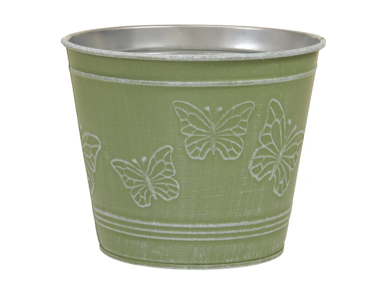 metal basket w/butterflies green Ø 14x12 cm