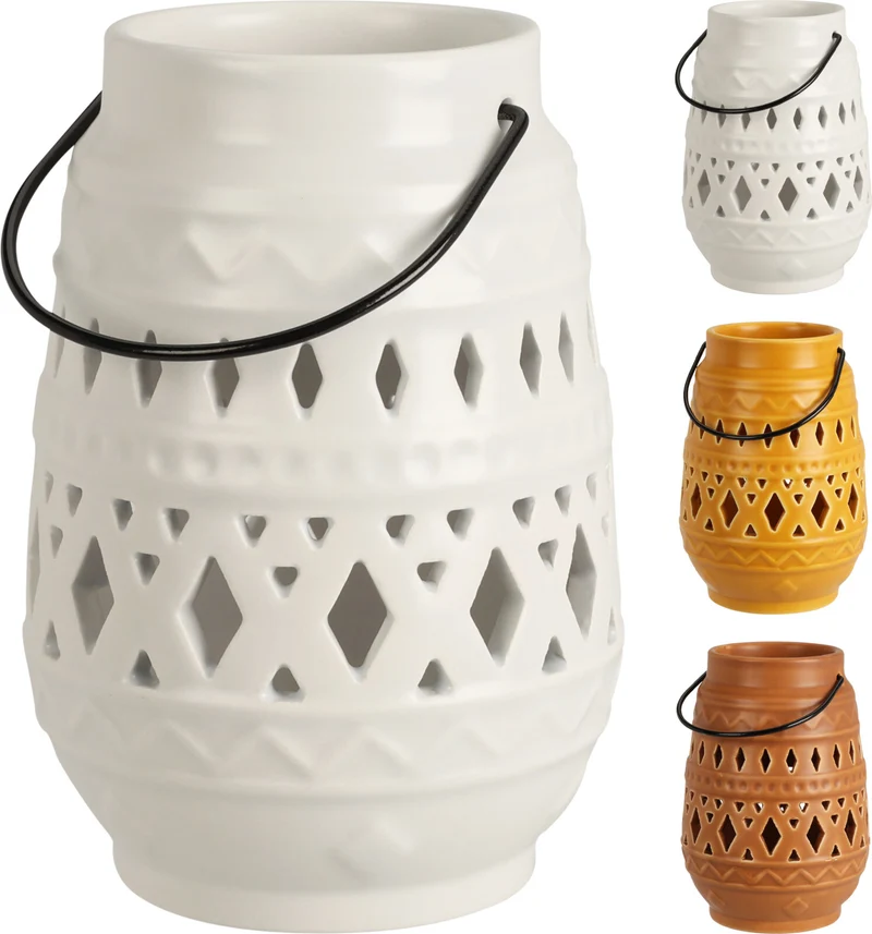 LANTAARN MAURO KERAMIEK D8 H12CM 3 KLEUR ASSORTI