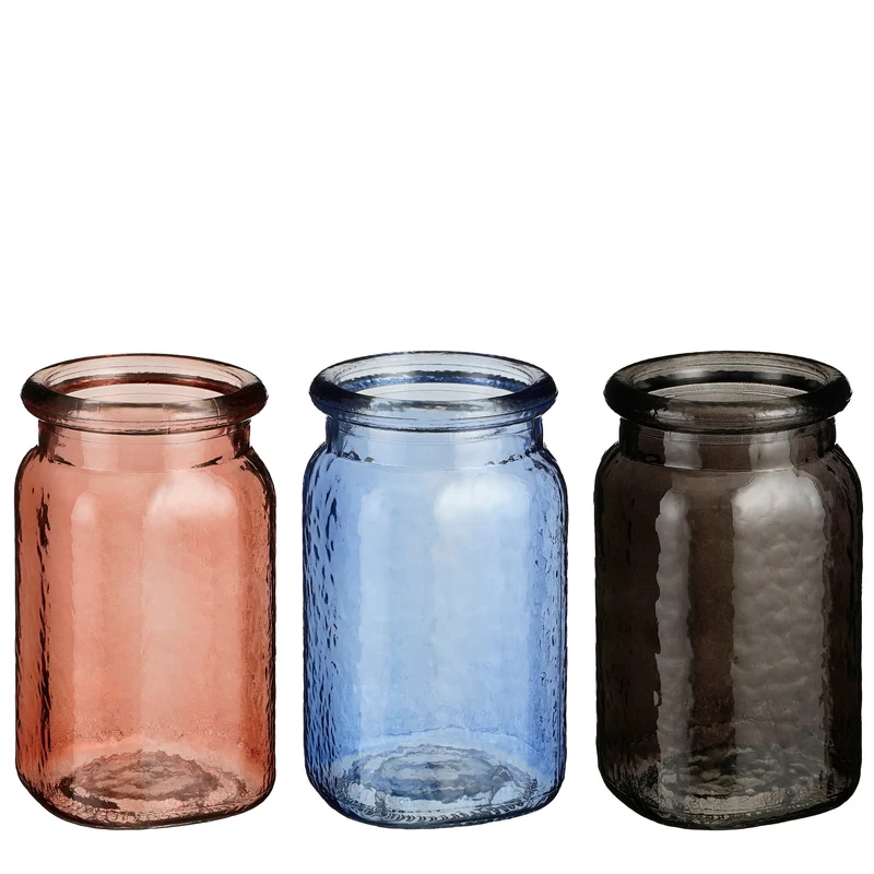 Sally vaas glas l.roze blauw zwart 3 assorti - h16,5xd9,5cm