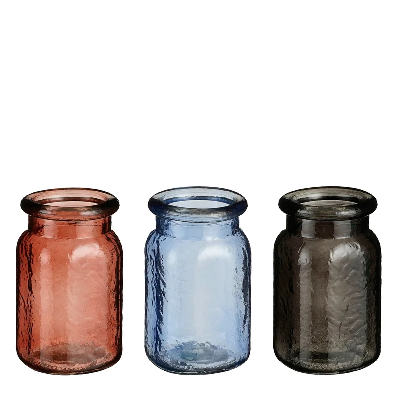 Sally vaas glas l.roze blauw zwart 3 assorti - h14xd8cm