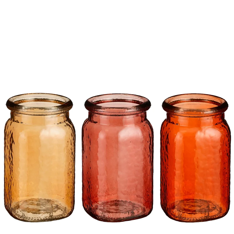 Sally vaas glas l.bruin l. roze orange 3 assorti - h16,5xd9,5cm