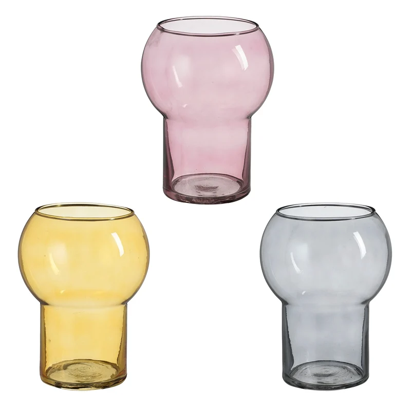 Gumbo vaas glas grijs rood oranje 3 assorti - h15,5xd11cm