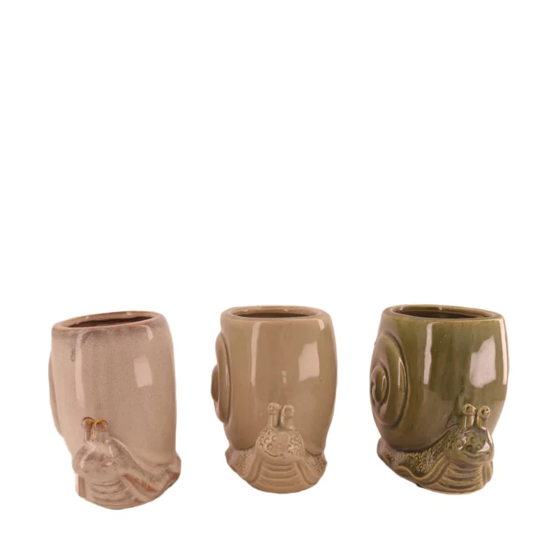 Planter snail ceramic 18.5x10.5x14cm 3 assorti Mixed green