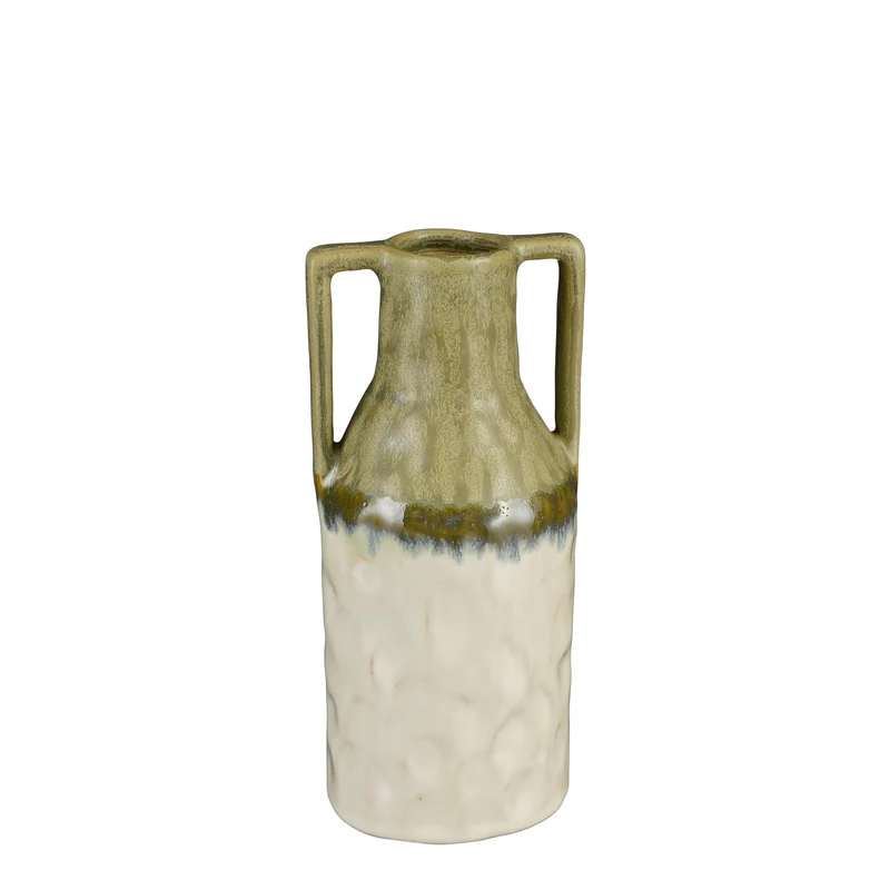 Vaas aardewerk ecru groen - l9,5xb9xh20cm