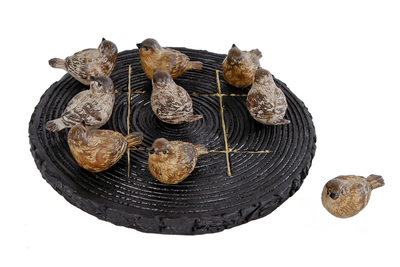 Tic Tac Toe "Birds" zwart polystone 21x21x5cm