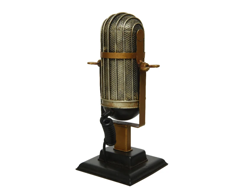 Ornament microfoon metaal zwart antique finish L9 W9 H20 cm