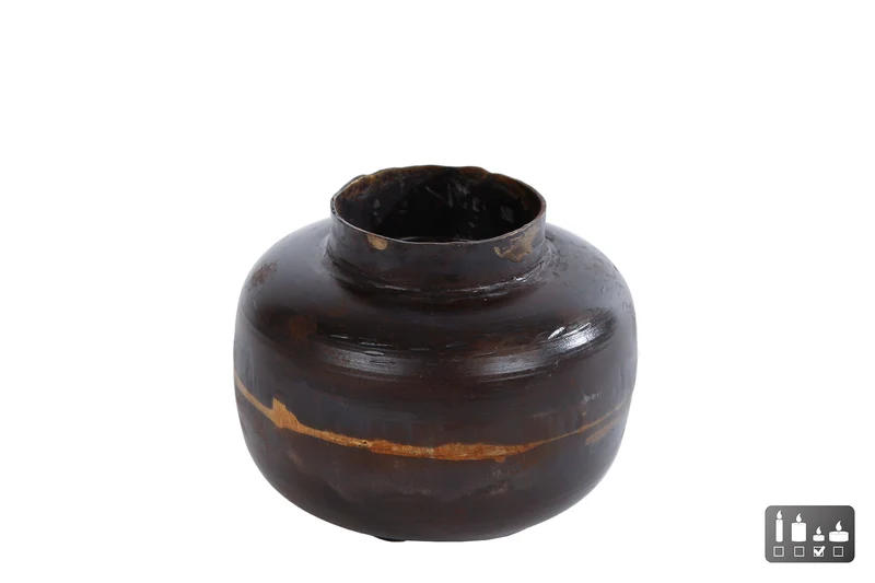 Theelichth "Hidde" antiek bruin metaal 8x8x6cm