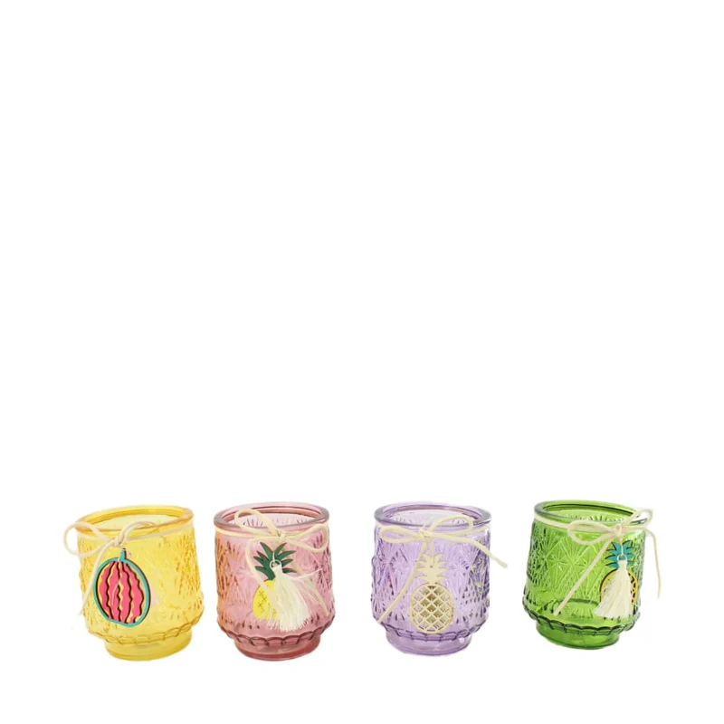 Tealight holder glass with hanger 8x8x9.5cm 4 assorti mix