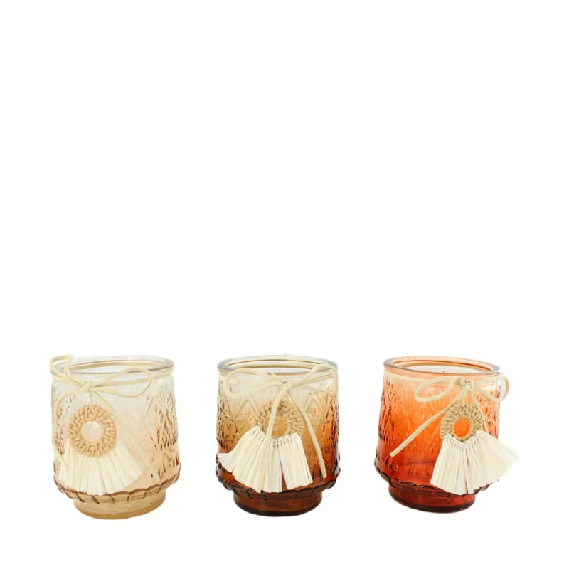 Tealight holder glass with hanger 8x8x9.5cm 3 assorti mix