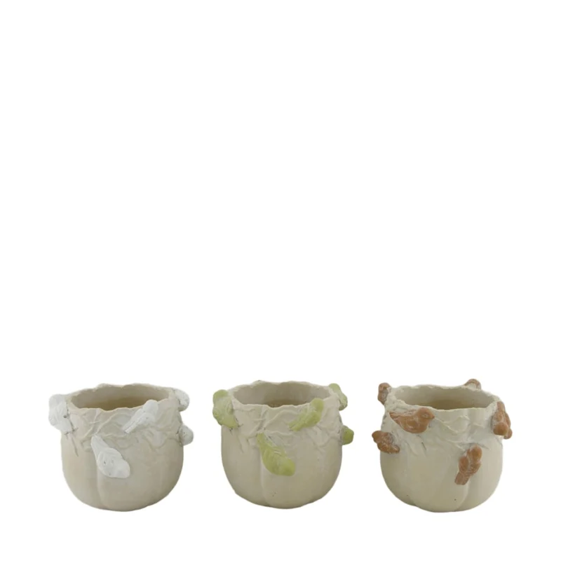Planter cement ''birds'' 15x15x12.5cm 3 assorti