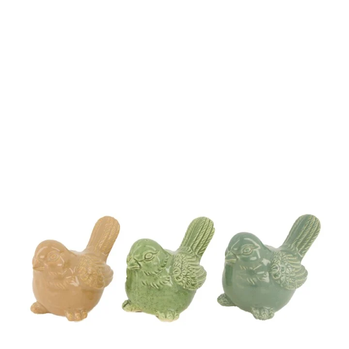 Bird ceramic 13.5x8x9cm 3 assorti green mix