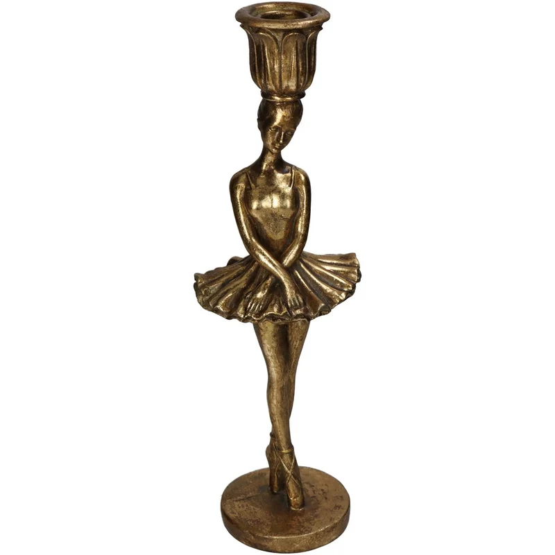 Candle Stick Ballerina Polyresin Gold 9x8x29cm