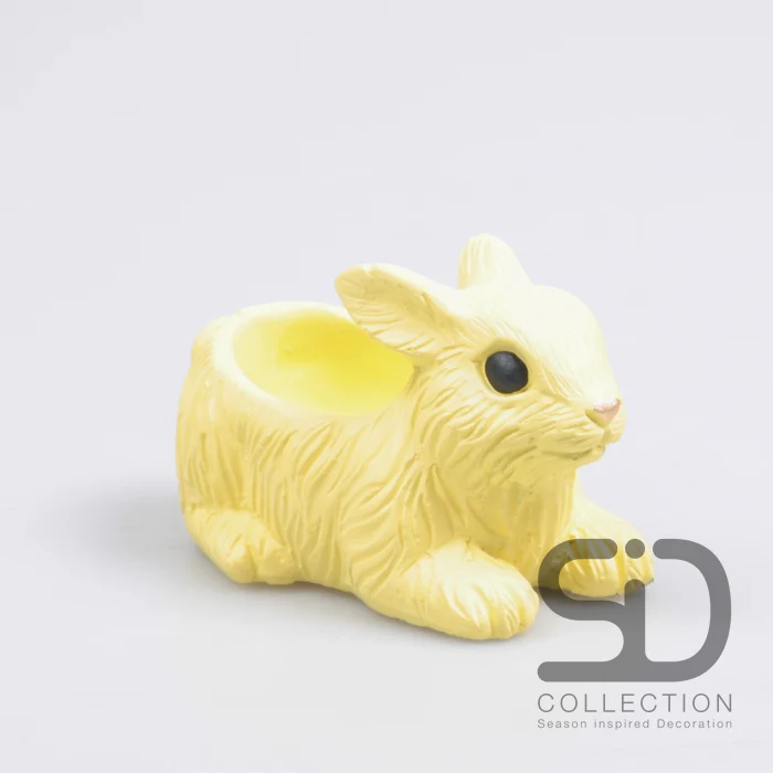 KONIJN MET PLANTER CEMENT 13.5X7.5X8 CM GEEL
