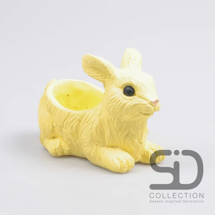 KONIJN MET PLANTER CEMENT 17.5X10X12 CM GEEL