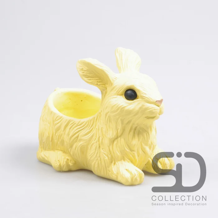 KONIJN MET PLANTER CEMENT 21X13.5X16 CM GEEL