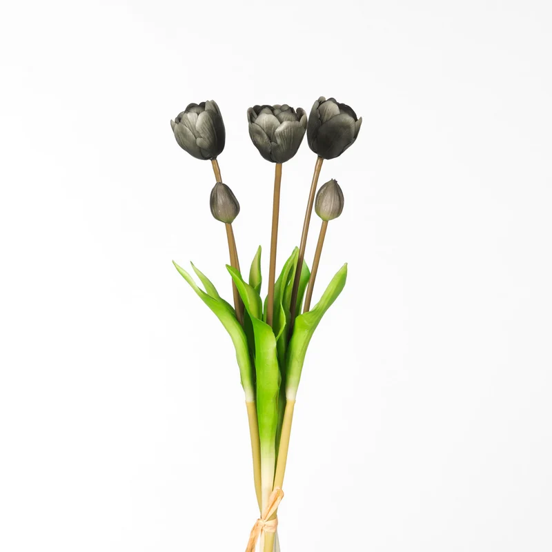 Real Touch Tulip Dubble Bundle x5 L44cm Black