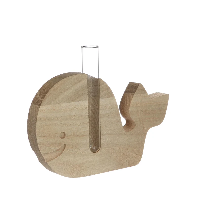 Wood whale with tube 19x2.8x12cm