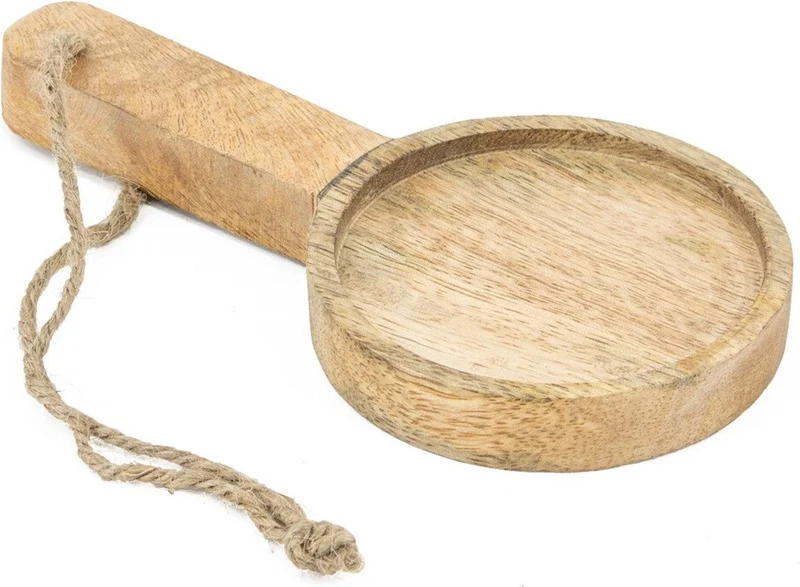 Houten schaaltje met handvat 9,5x9,5x18cm