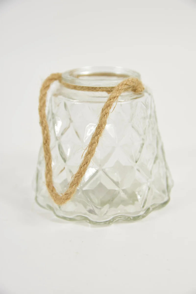 Glasvaas ''Iris'' rond met jute touw D12,5 H11cm