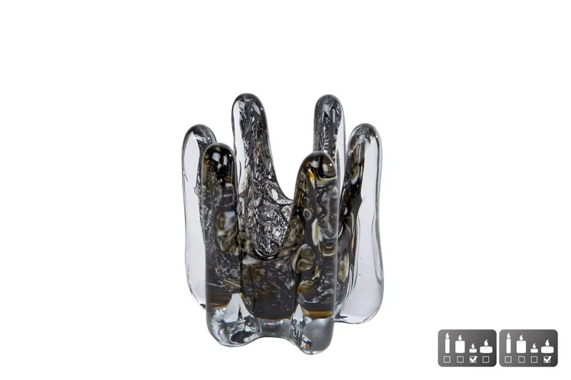 Windlicht "Nico" S zwart/amber glas 11x11x12cm