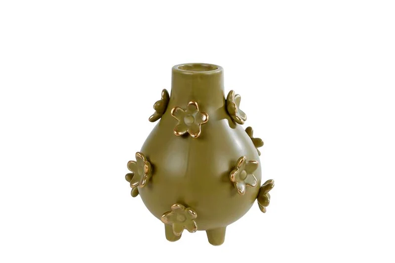 Vaas "Fleur" S groen/goud aardewerk 13x12,5x15cm