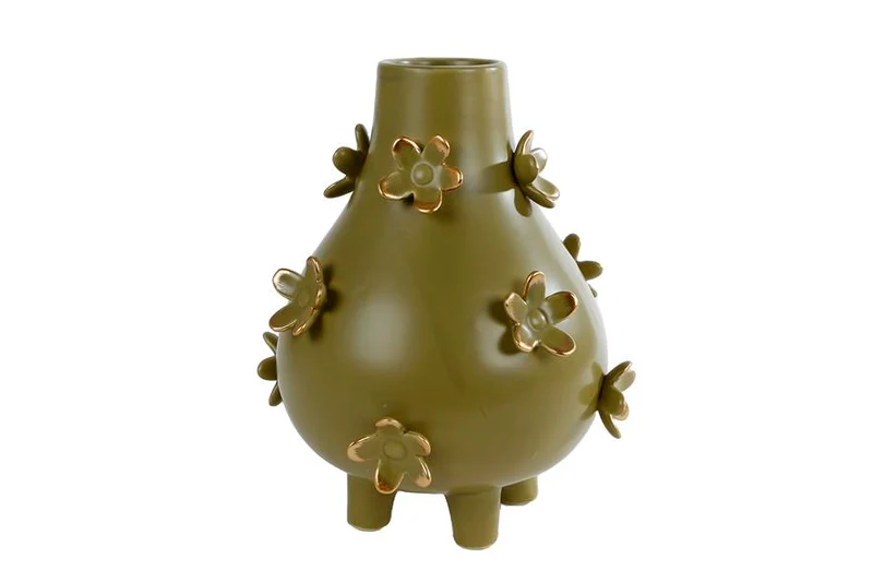Vaas "Fleur" L groen/goud aardewerk 19x19x25cm