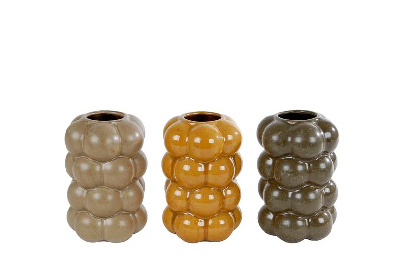 Vaas "Bram" S beige/amber/d. grijs 3 assortie aardewerk 9x9x13cm