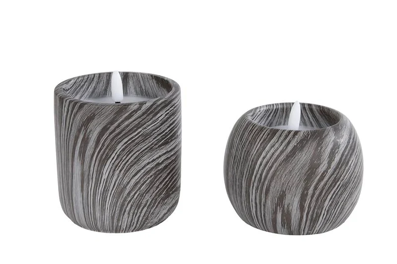 Sfeerverlichting "Annet" zwart/grijs 2 assortie LED/aardewerk/kaars(vet) 2x AAA exl. Battery 9,5x9,5x9,5cm