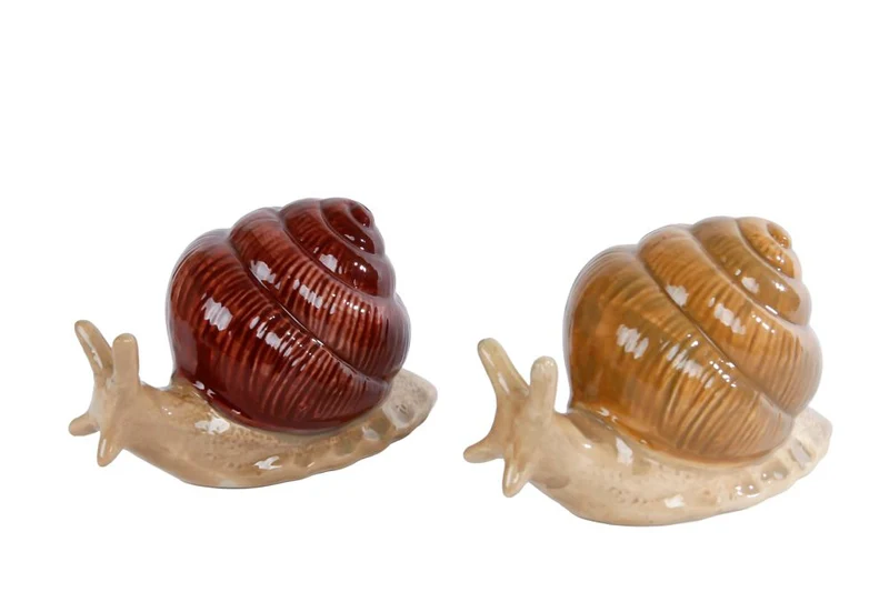 Sculptuur "Snail" L groen/bruin 2 assortie aardewerk 12,5x12,5x6,5cm