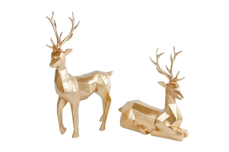 Sculptuur "GeoDeer" ant.goud 2 assortie polystone 25x9x29/25x10x39cm