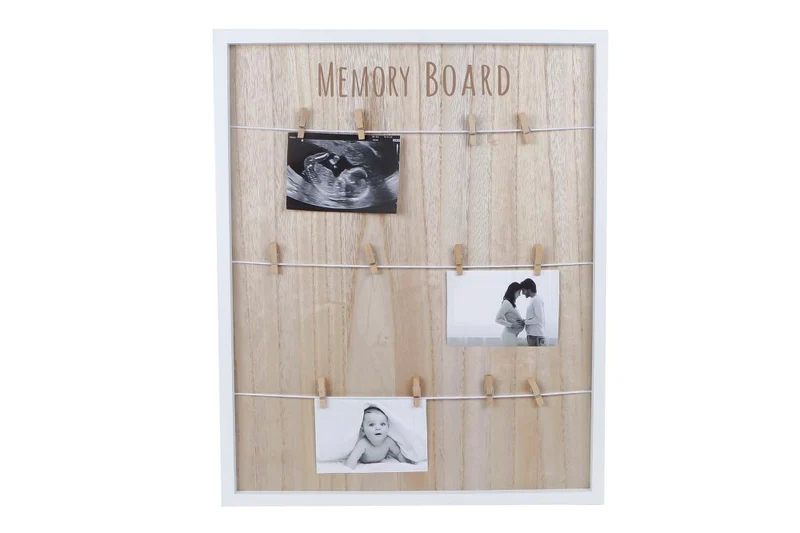 Memobord "Clip" wit/naturel hout 55x45x2cm