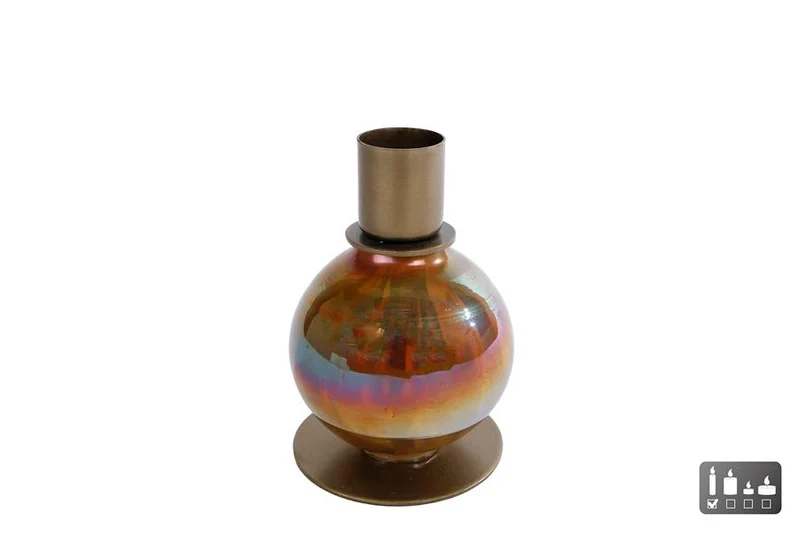 Kandelaar "Joost" S crème/bruin glas 7x7x10cm