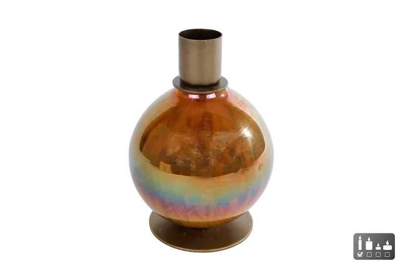 Kandelaar "Joost" L crème/bruin glas 8x8x12cm