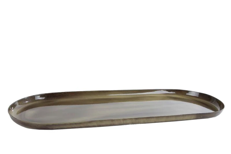 Dienblad "Olaf" L antiek groen ovaal metaal 40x15x1,5cm