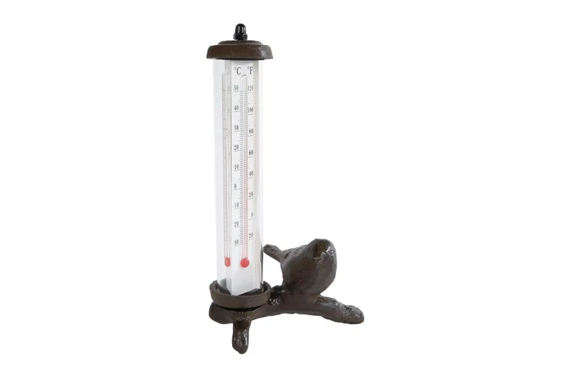 Buitenthermometer "Bird" antiek bruin metaal 11,5x9,5x19cm