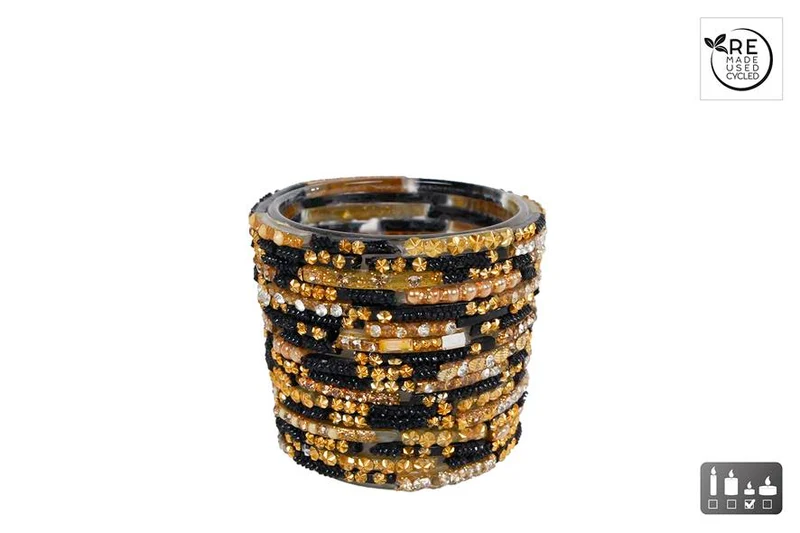 3R Theelichthouder "Marjan" S zwart/goud 7x7x6cm