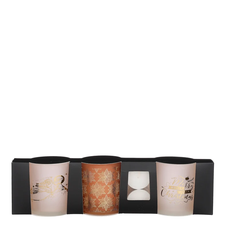 Theelicht houder off white bruin set van 3 incl. theelicht - h8xd7cm