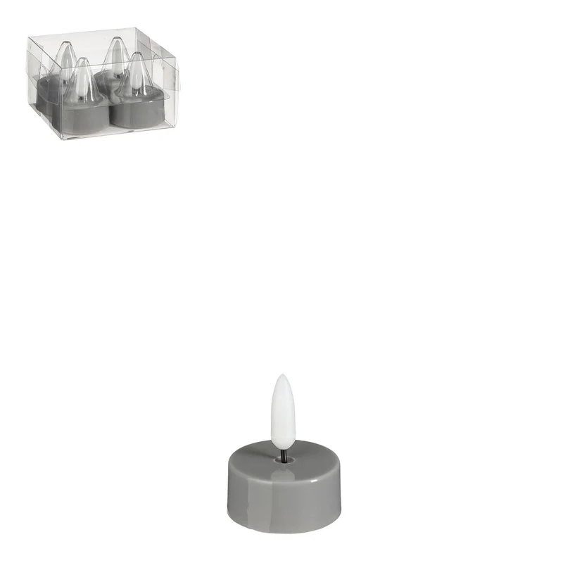 Theelicht led grijs 4 stuks battery operated - h4,6xd3,8cm