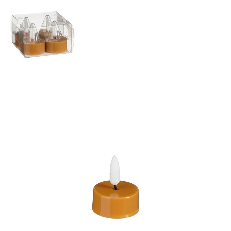 Theelicht led bruin 4 stuks battery operated - h4,6xd3,8cm